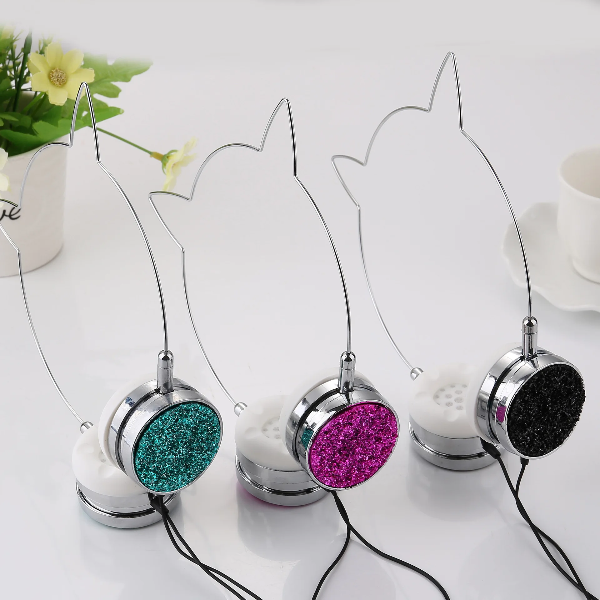 Детские наушники с кошачьими ушками Кристальный провод контроль микрофоном