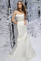 2017 real natural satin free shipping dinner dress formal new fashion long mermaid wedding dresses bridal gowns detachable belt