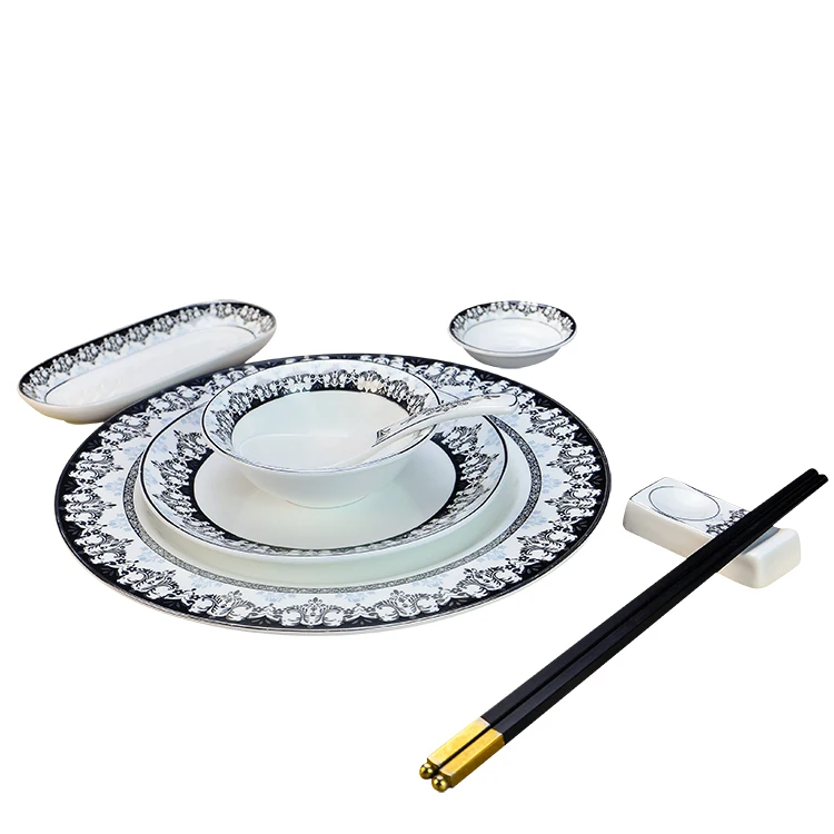 Европейский стиль керамический набор посуды Золотая инкрустация фарфоровая