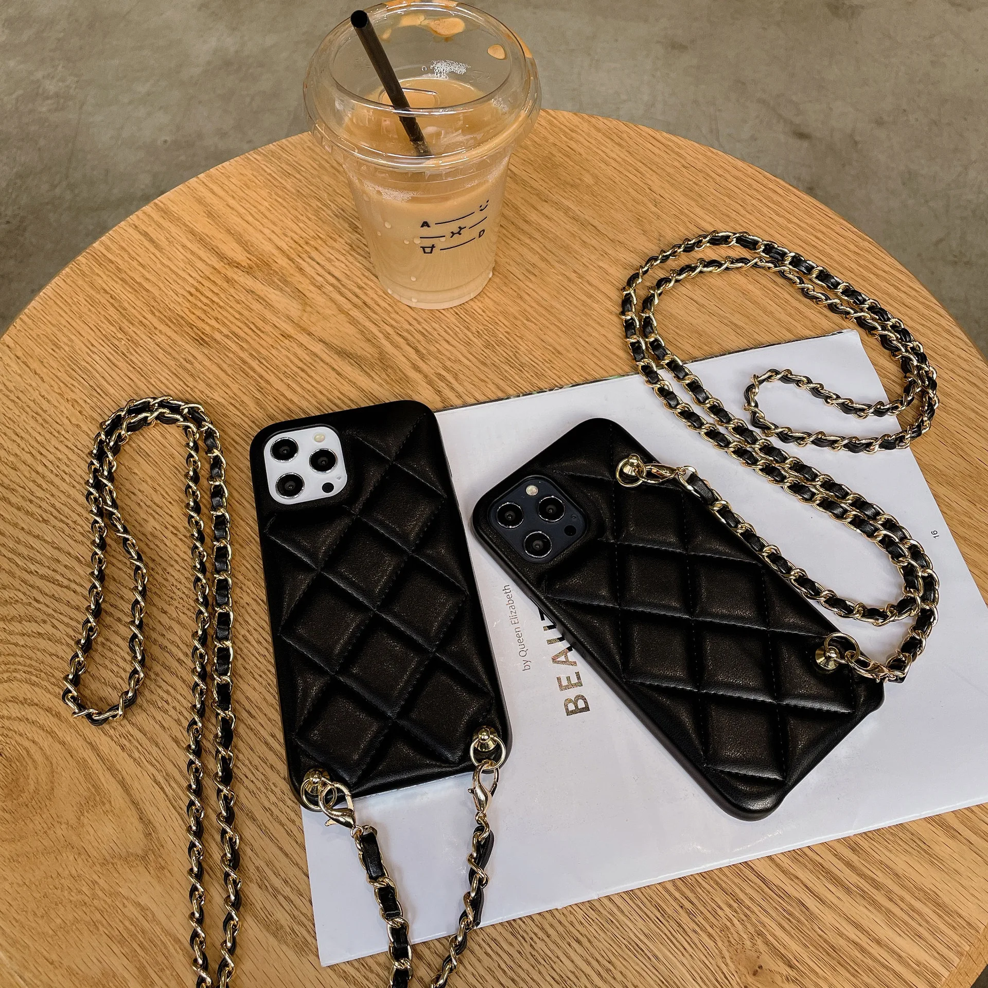 Fashion Long Metal Chain Crossbody Handbag Design Lambskin Leather Case Cover For Iphone 13 12 Mini 11 Pro XS Max XR X