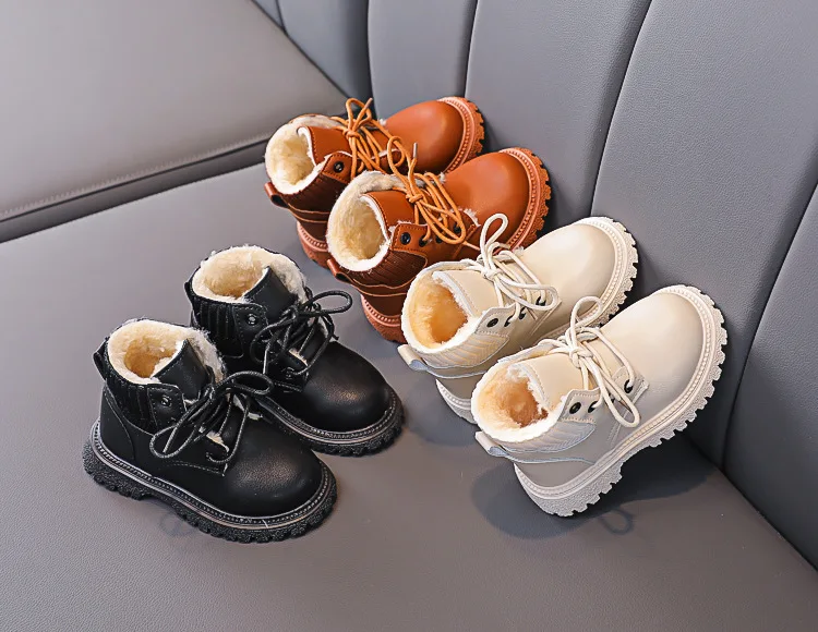 

Winter fashion children's cotton-padded boots boys warm and cotton Martin lace-up girls retro snow boots