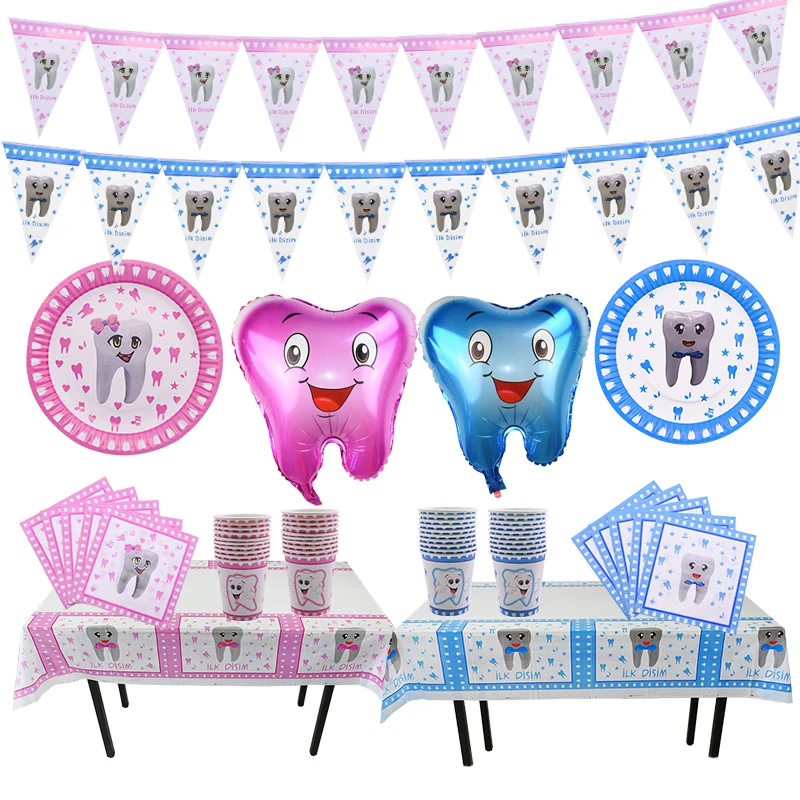

Kids First Tooth Party Disposable Tableware Baby Teeth Pattern Paper Cups Plates Napkins Ilk Disim Theme Party Supplies Decorate