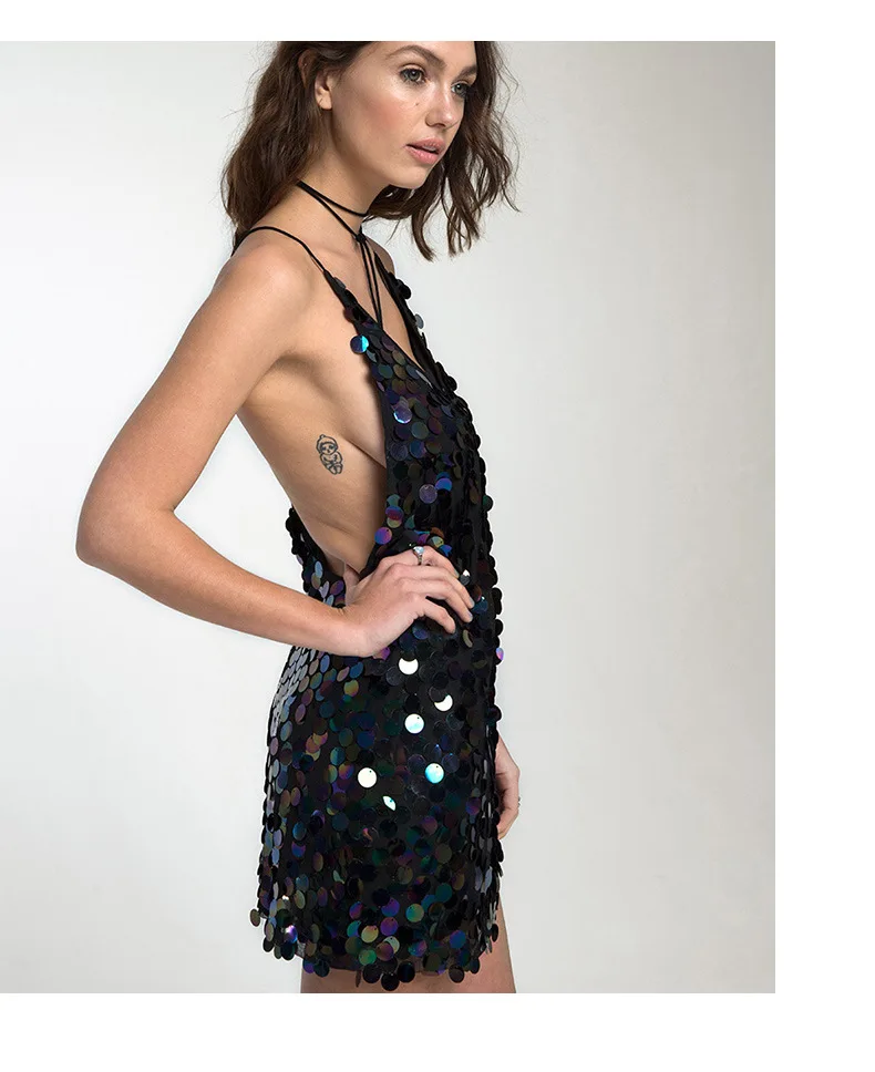 

XXL Autumn Winter WOMEN'S Dress New Style Luxury Designer Fashion Sexy Backless Sequin Camisole V-neck Woman Dress PLUS Big Size