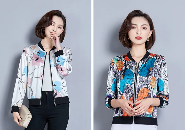 

Women's casual jacket fashion all-match spring and autumn print tops baseball uniform short coat jacket women