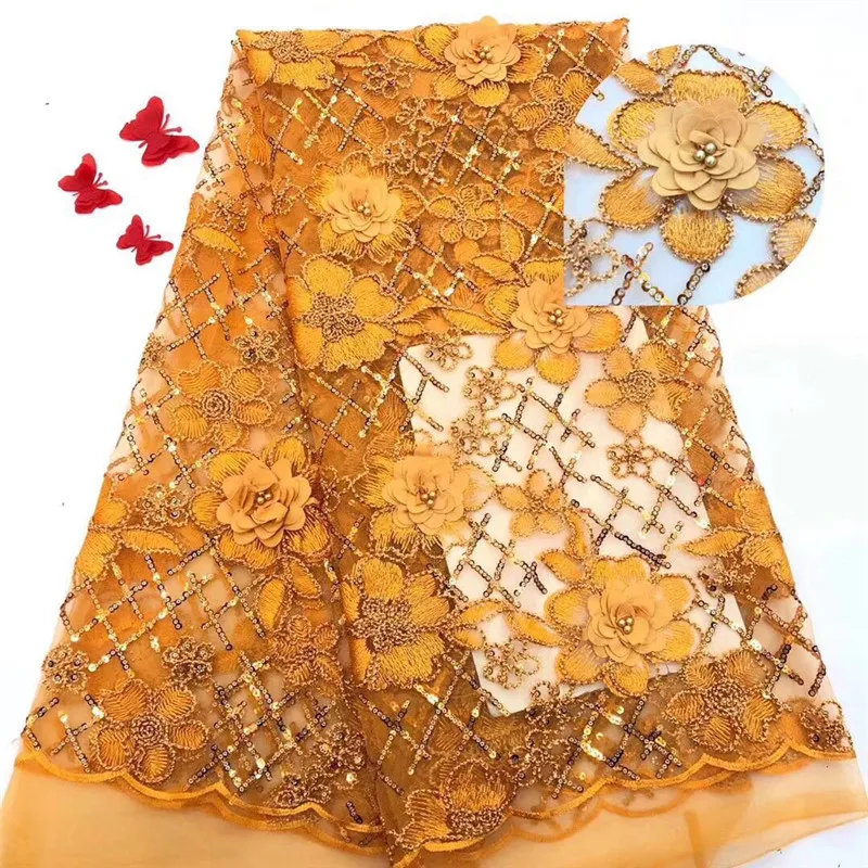 Новейшая французская кружевная ткань с 3d бисером и цветочной вышивкой