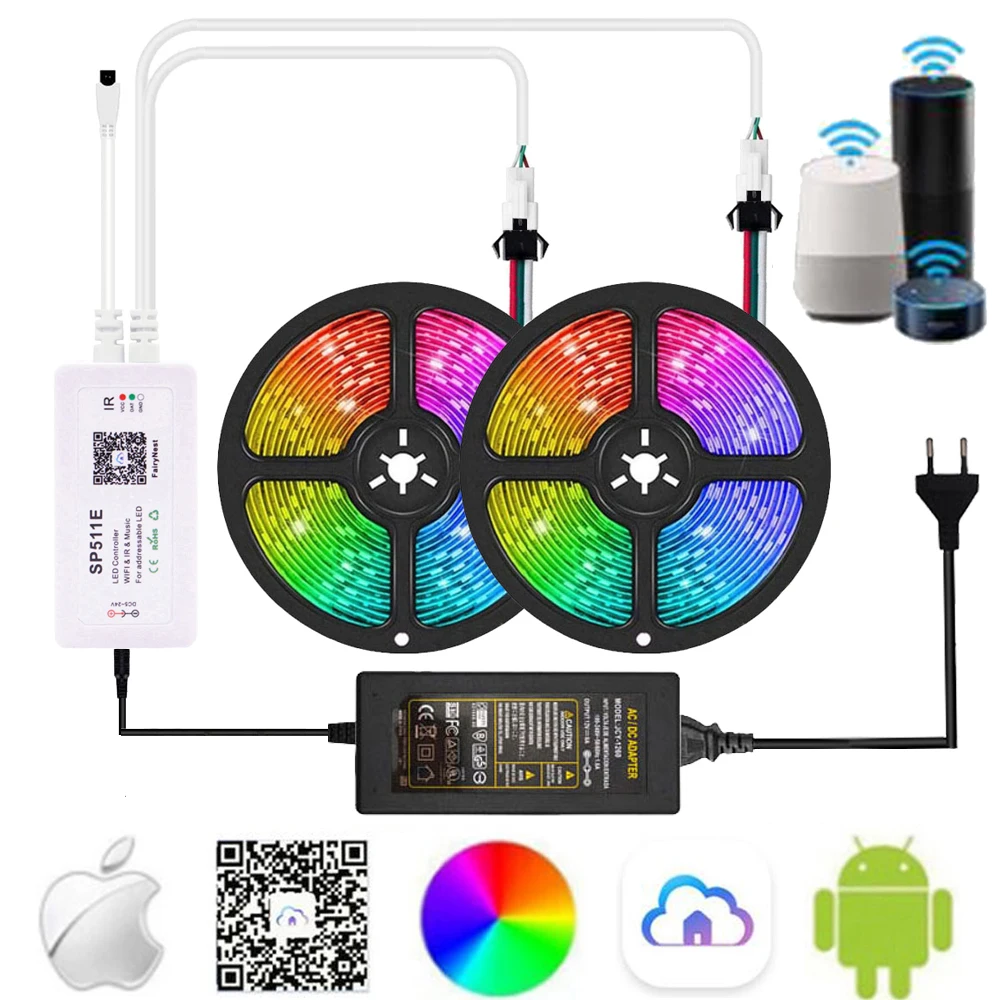 Светодиодная ленсветильник RGB WS2812B с Адресацией пикселей Wi-Fi/пульт