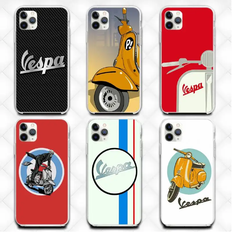 

2021 Vespa Scooter Custom Phone Case Transparent Case For Iphone 6 6s 7 8 Plus XR X XS XSmax 11 12 13 Pro Mini Max
