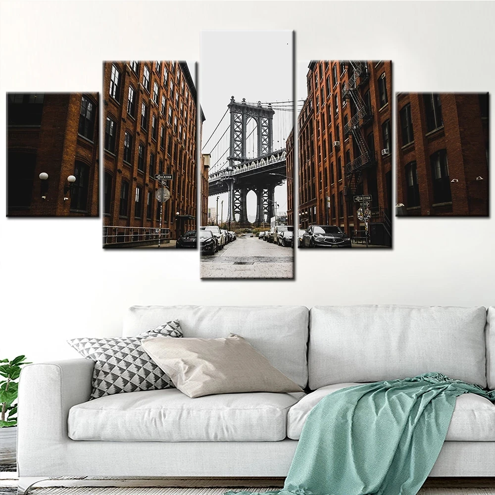 

5 Pieces Canvas Art Wall Set Brooklyn Bridge Park New York City Landscape Painting Pictures Prints Living Room Home Decoration