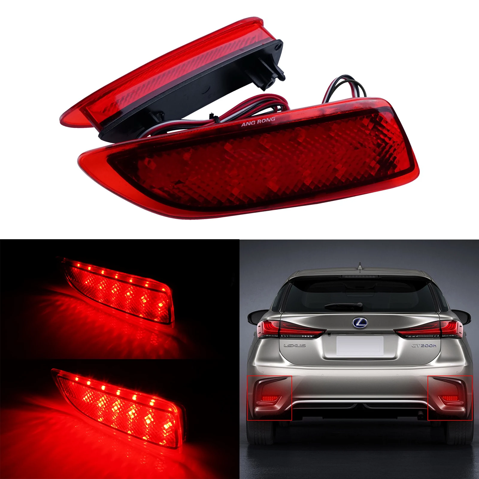 

ANGRONG 2X Red Lens LED Rear Bumper Reflector Tail Stop Brake Light For Lexus CT200h 2011+