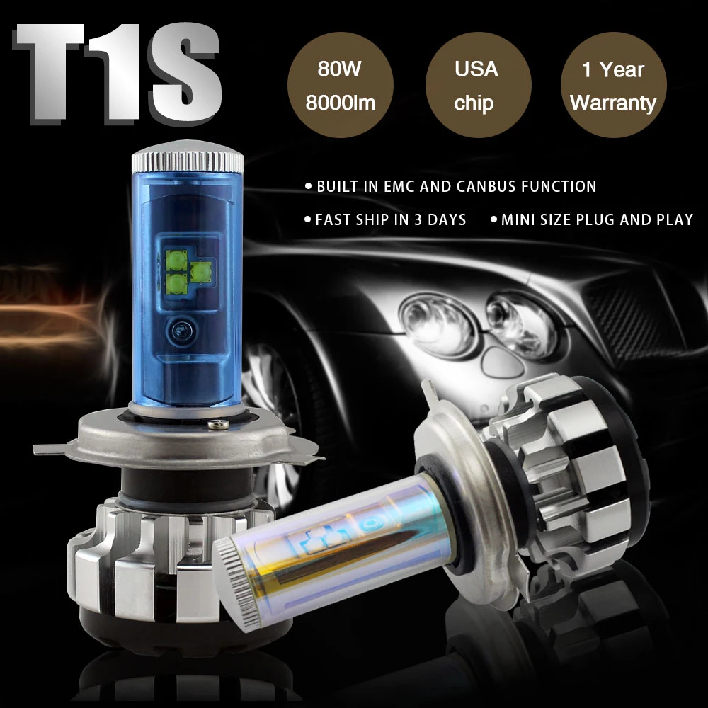 Светодиодная лампа T1S H4 светодиодная фара 6000K 3000K белая желтая 9004 HB1 9007 HB5 12 В