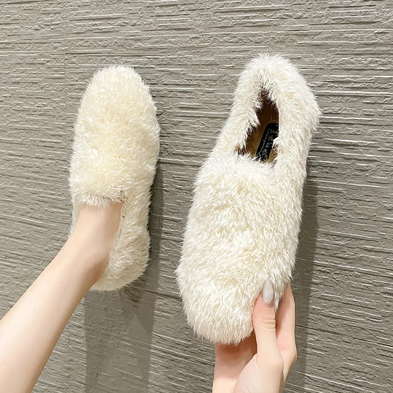 

Туфли женские на плоской резиновой подошве, базовая обувь с мехом, классические меховые, прорезиненные