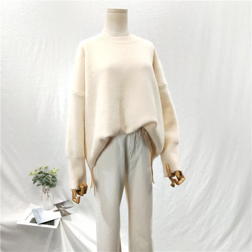 Свитер Женский вязаный с круглым вырезом и длинным рукавом | Женская одежда