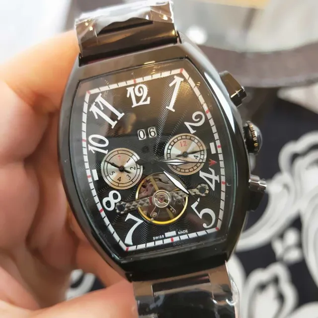 Хит роскошные часы из нержавеющей стали кожаный ремешок автоматический механизм