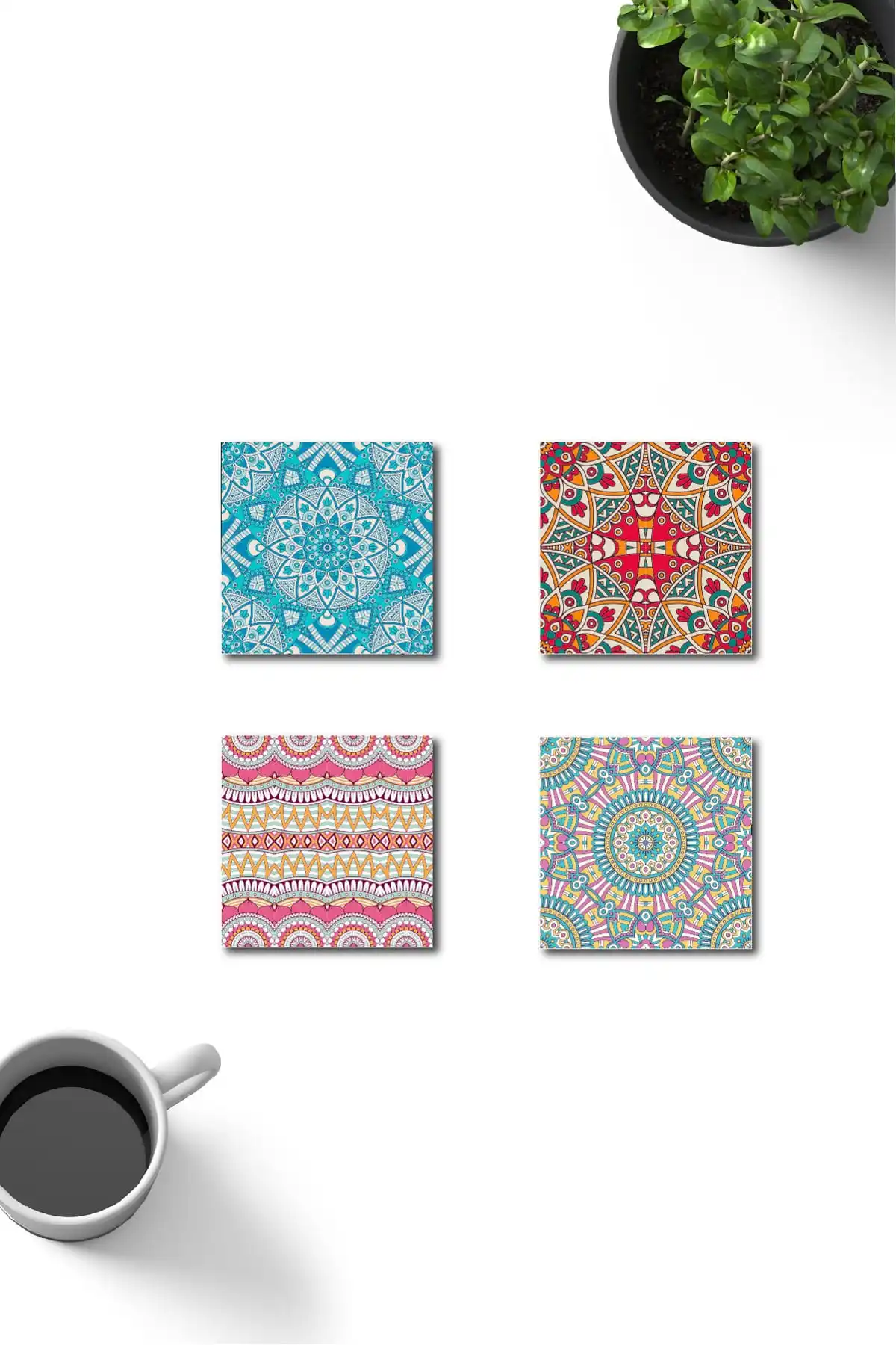 

Decorative Indian Pattern Wooden Coaster 4'l Set