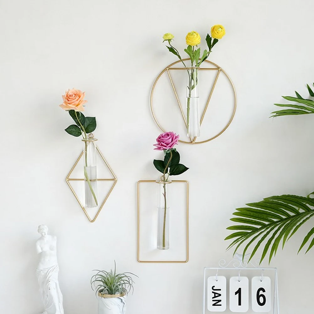 Nordic Стиль прозрачной стенкой подвесная ваза для цветов железа Стекло