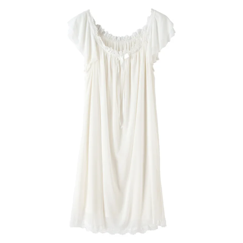 Summer Women's Nightdress Modal Short-sleeved Lace Sweet Princess Loose Home Service Sexy Nightwear Sleepwear Women Sleep Tops