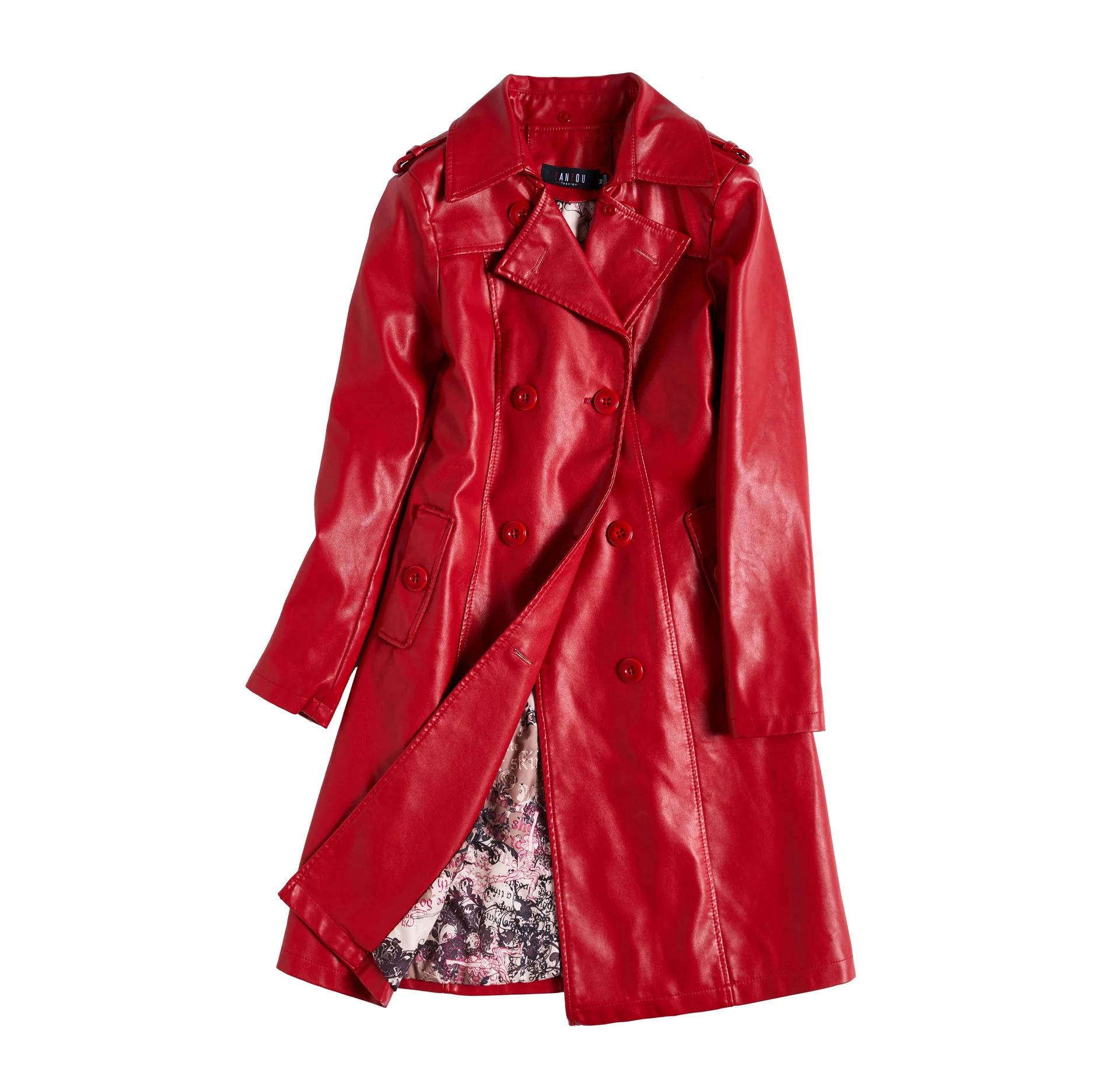 Женский Длинный тренчкот из искусственной кожи черная или красная куртка пальто