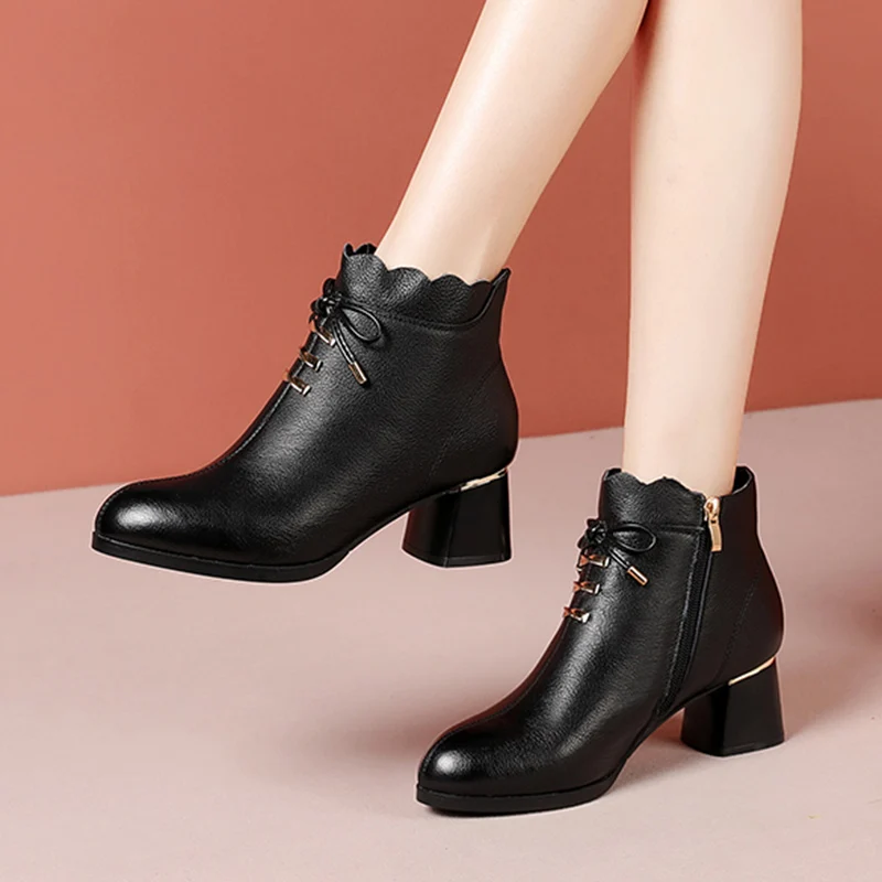 Новинка 2020 зимние женские ботинки классические ботильоны на высоком каблуке с