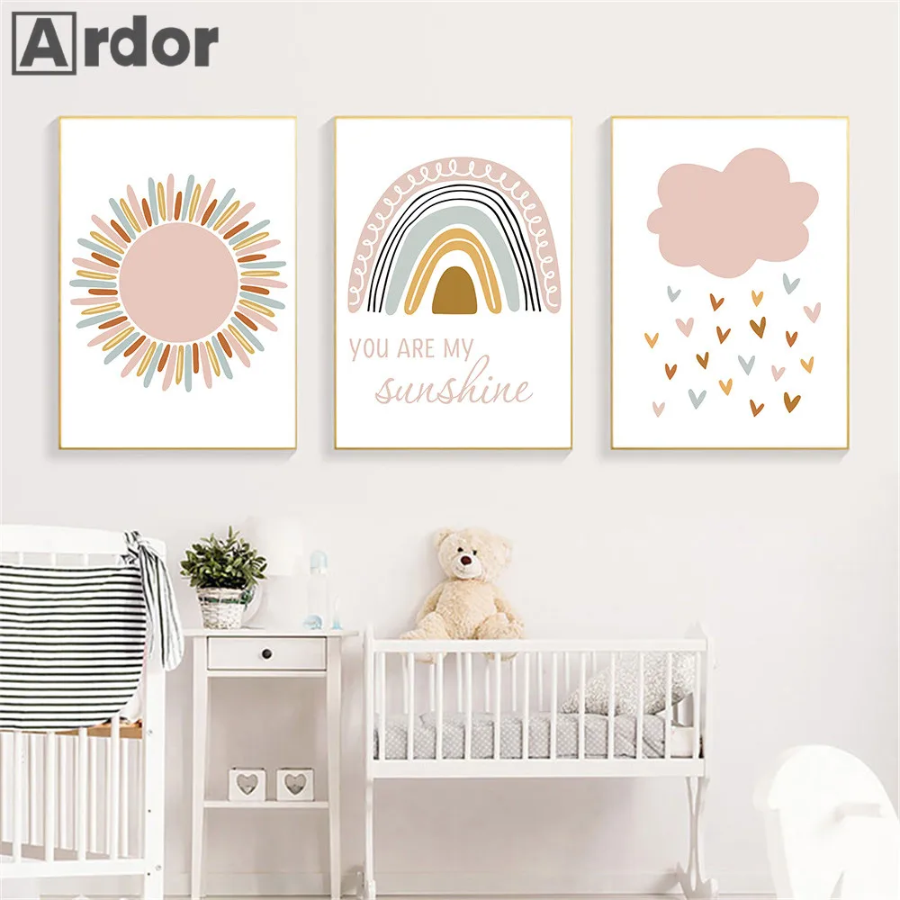 Детский настенный плакат с радужным рисунком Картина на холсте солнечным светом