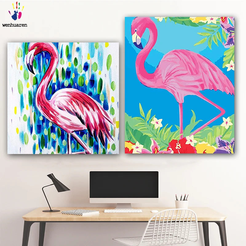 DIY colorings pictures by numbers with colors flamingos picture drawing painting framed Home | Дом и сад