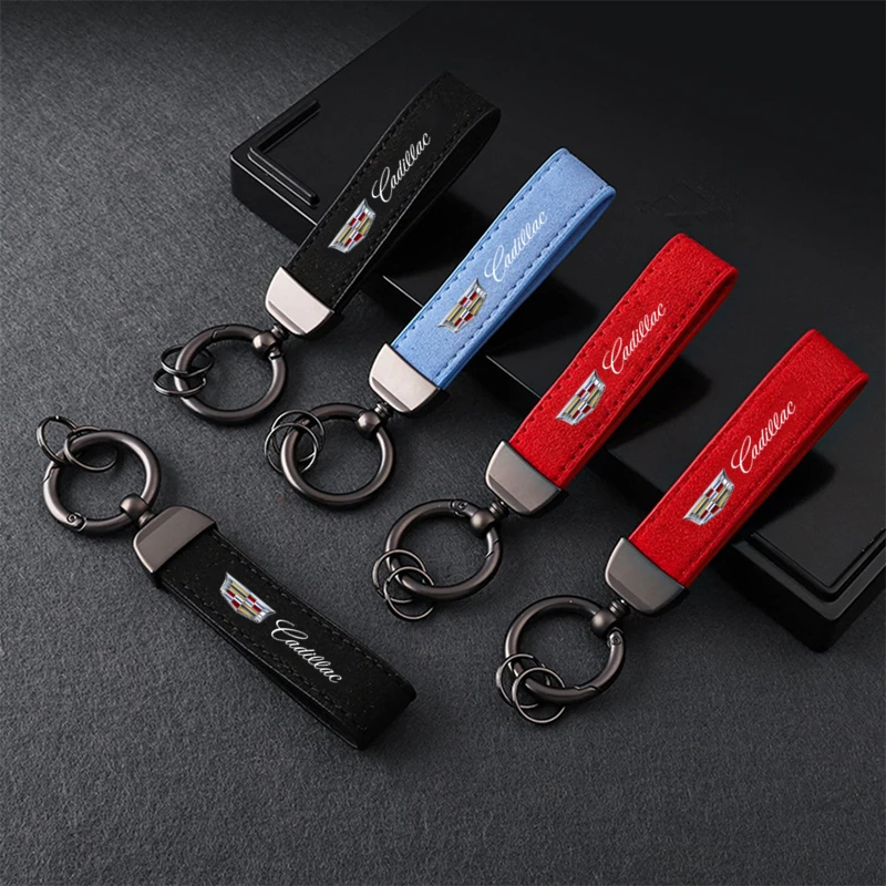 

For Cadillac ATS CT6 CTS SRX XT5 SLS XTS XT6 ESCALADE XLR Car Key Pendant Split Rings Keychain Leather Keyring Vehicle KeyChain