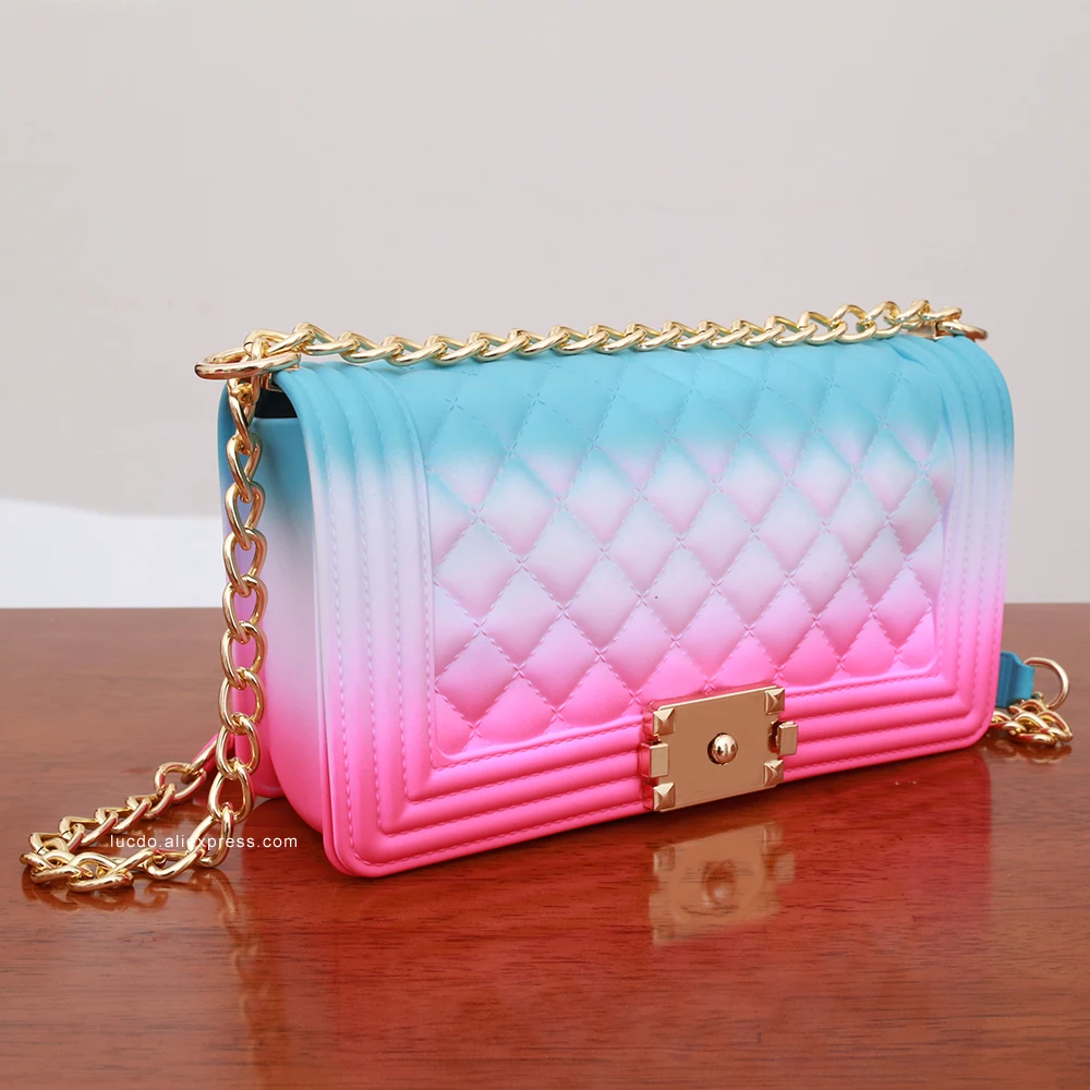 

Модная красочная роскошная сумка из желеобразного ПВХ, новинка 2020, модная женская сумка через плечо с цепочкой, Брендовая женская сумка-мес...