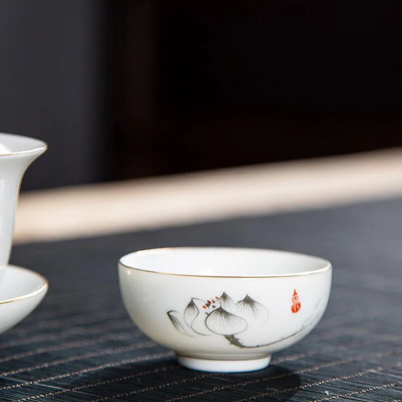 

3pcs/set Porcelain Tea Cup Kungfu Tea Bowl Spring Floral Pattern Teacup 40ml Kitchen Drinkware Tea Accessories