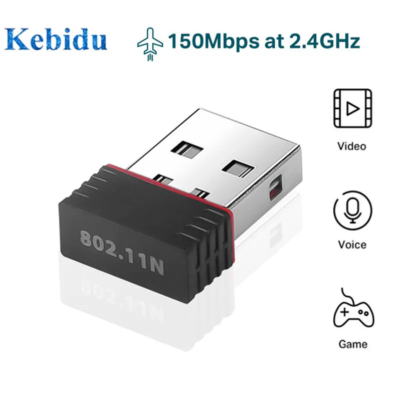 

Portable Mini Network card USB 2.0 WiFi Wireless Adapter Network LAN Card 150Mbps 802.11 ngb RTL8188 Adaptor For PC Desktop