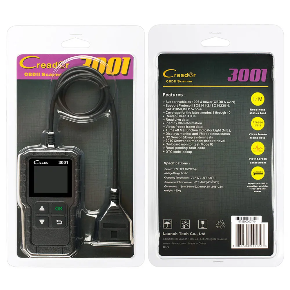 

Vehemo Car Fault Scanner OBD2 CR3001 Auto Code Reader Launch Automotive Diagnostic Tool Supports 12V Vehicles VS R319 ELM327