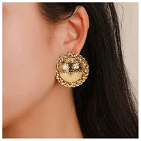 new round shaped gold silver color earrings simple metal vintage stud earrings for elegant women fashion bohemia jewelry