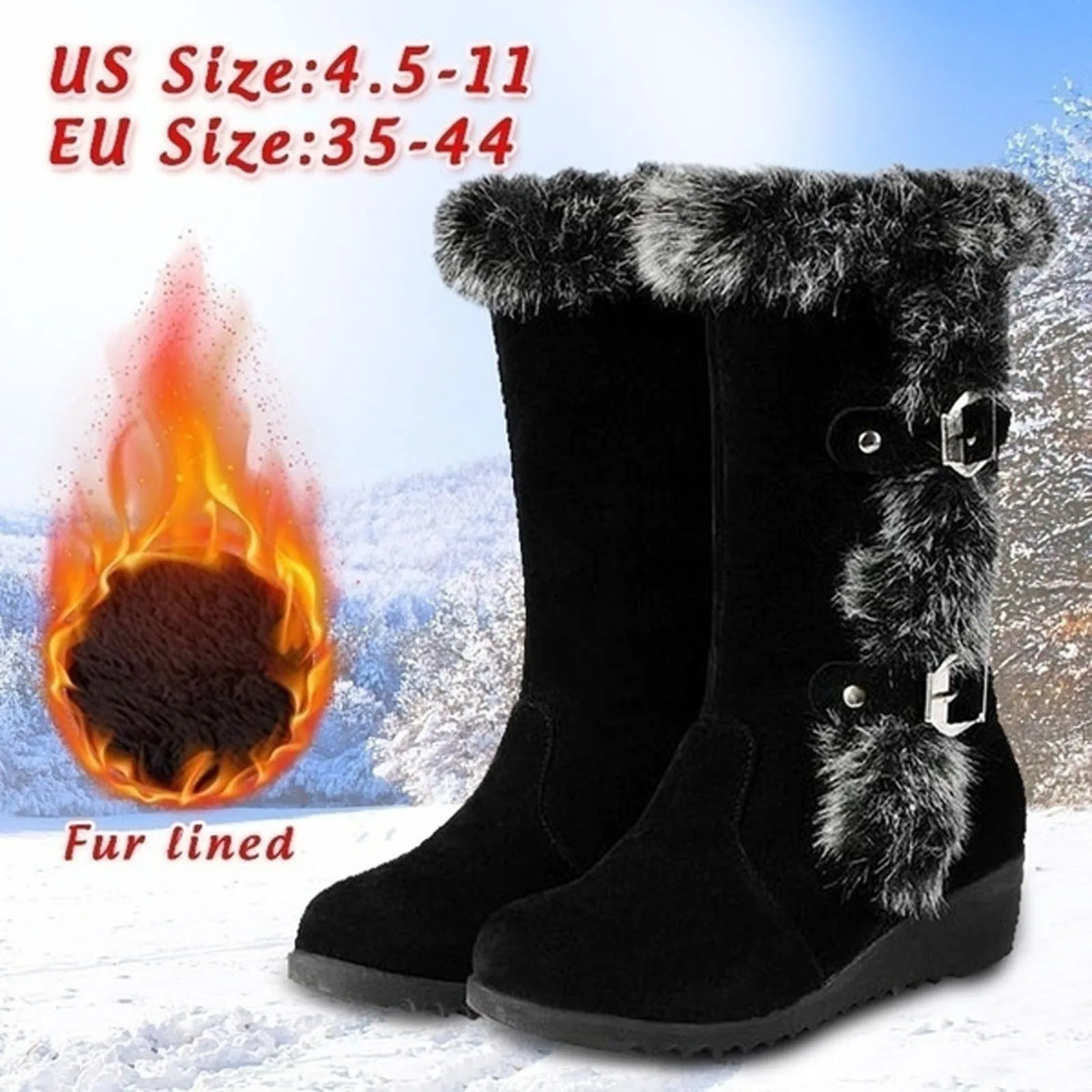 

Classic Fashion Winter Keep Warm Styles Fur Boots Ladies High Heels Platform High Snow Boots Women Warm Fur Wedge Shoes