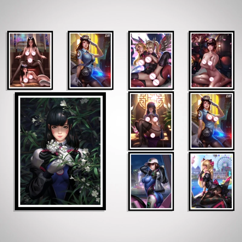 

D.VA Game Cartoon Sexy Nude Anime Kawaii Mercy Art-Poster Decor Silk Wall For Living Room Decoration Prints Picture Home Custom