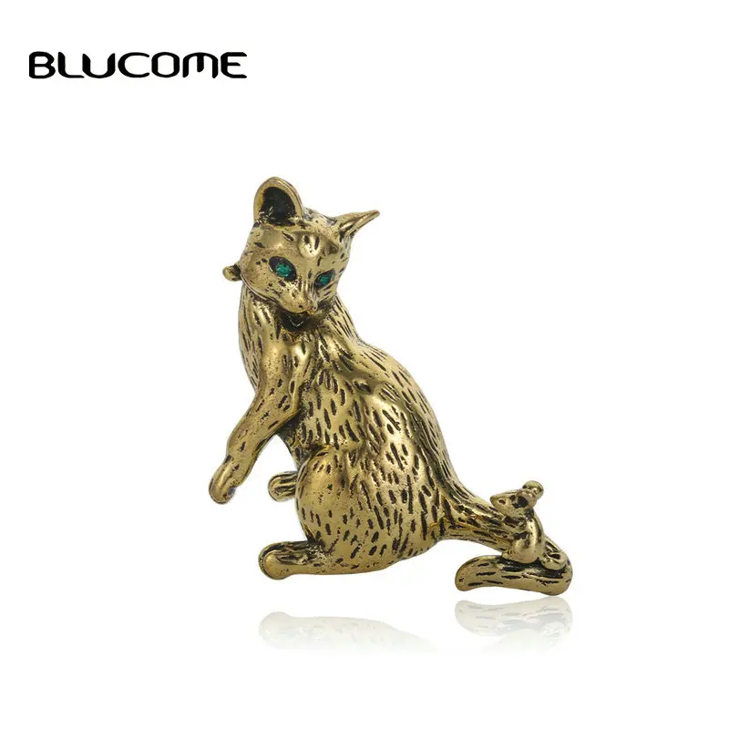 Женская и мужская брошь в форме кошки Blucome стиле ретро украшение виде животного