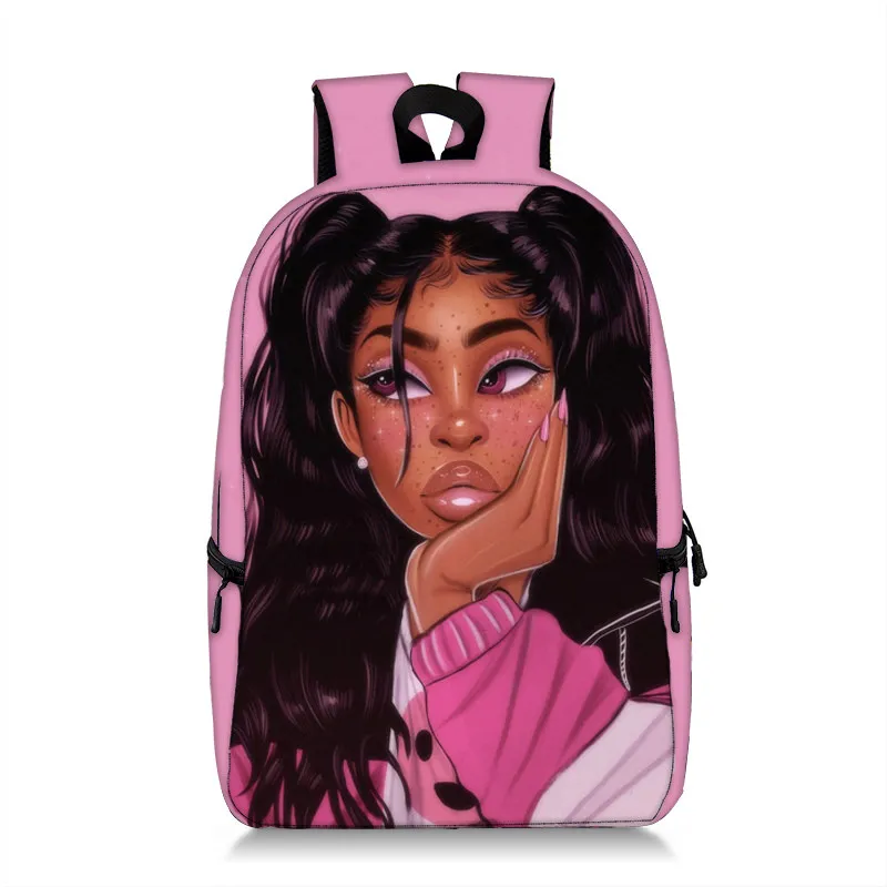 cartoon brown girls print backpack for teenage afro girl children school bags women rucksack laptop backpack bookbag kid daypack free global shipping