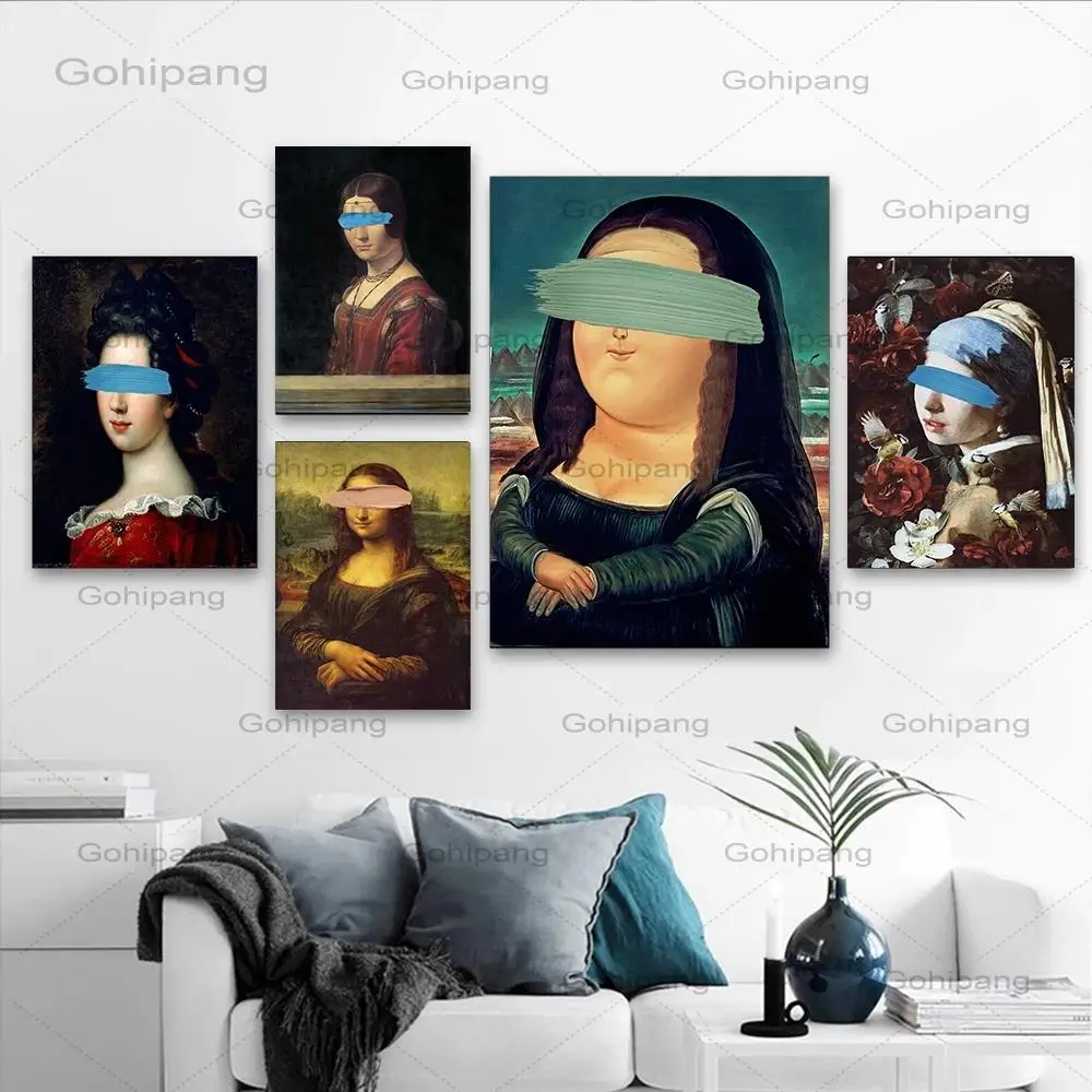 

Classical European Oil Woman Canvas Fun Cover Eyes Paintings Wall Abstract Landscape Wall Art Prints Posters Pictures Home Decor