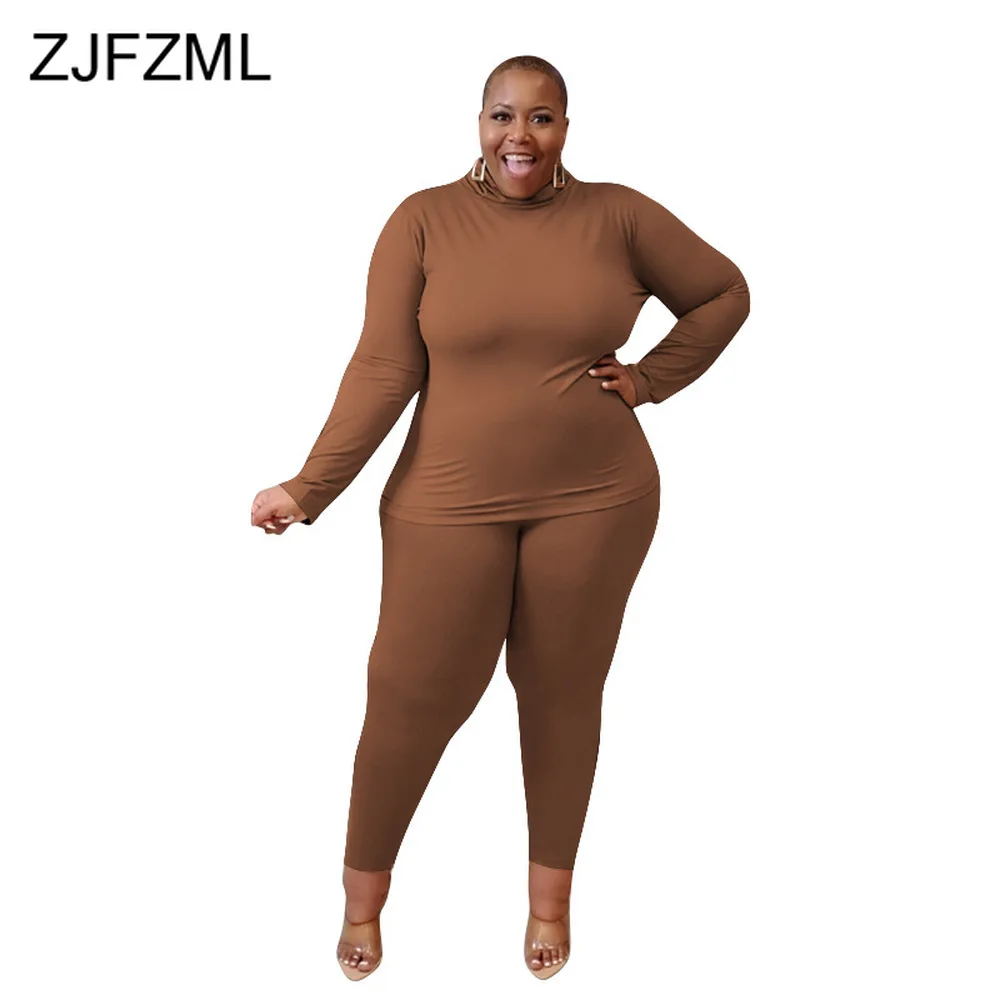 

S-5XLPlus Размеры вязаная эластичная TwoPiece спортивный костюм Для женщин комплекты с высоким, плотно облегающим шею воротником с длинными рукава...