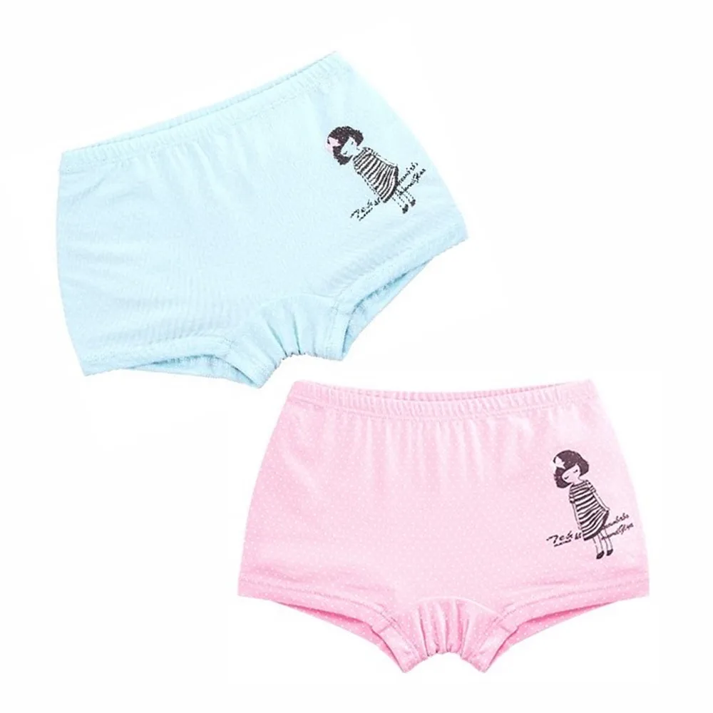 Хлопковое нижнее белье для девочек 2 шт. эластичные трусы синие и розовые одежда 3