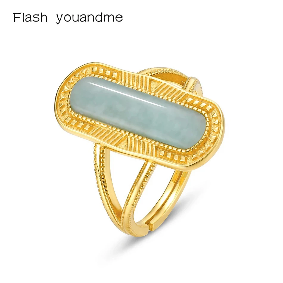 

Solid 925 Sterling Silver Woman Rings Luxury Natural Amazonite Adjustabel Anniversary Gift Party Fine Jewelry 2021 New