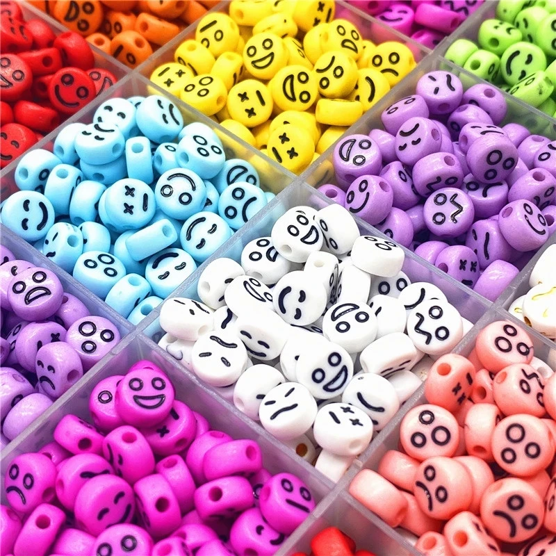 

7mm Oval Shape Acrylic Spaced Smile Face Emoticons Beads For Jewelry Making DIY Charms Bracelet Necklac
