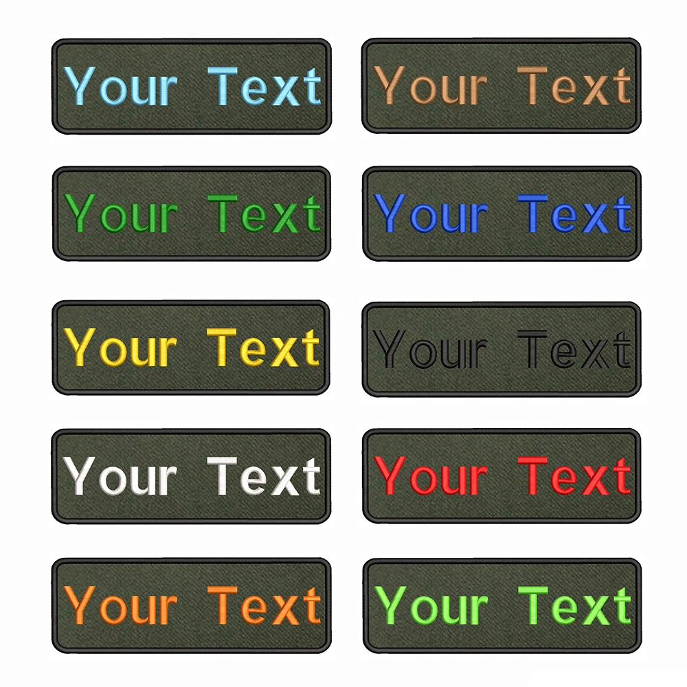 

25X8cm Army Green background Embroidery Custom Name Text Patch Stripes badge Iron On Or Velcro Backing Patches For Clothes