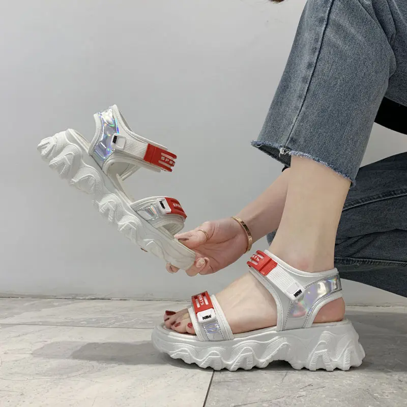 Кроссовки Женские однотонные повседневная обувь на платформе с открытым носком