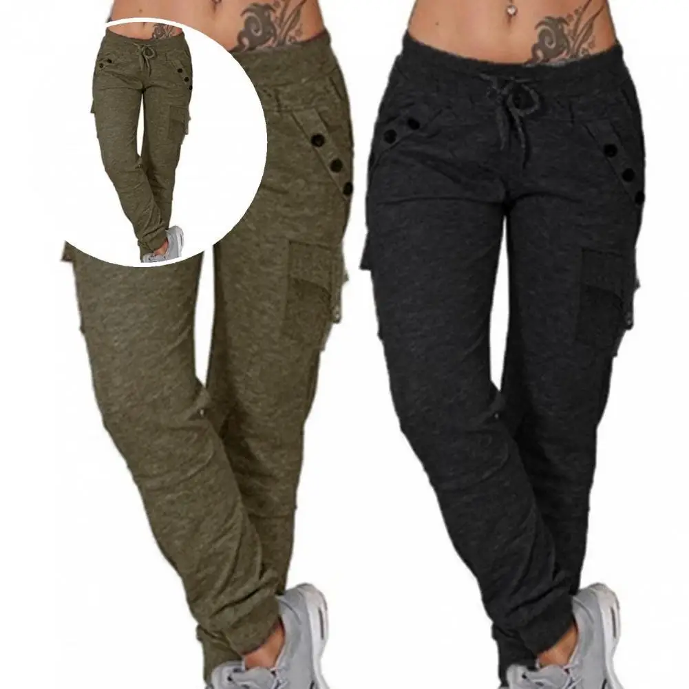

Pants Sports Spring Sweatpants Multi-pockets Buttons Great Simple Women Pants