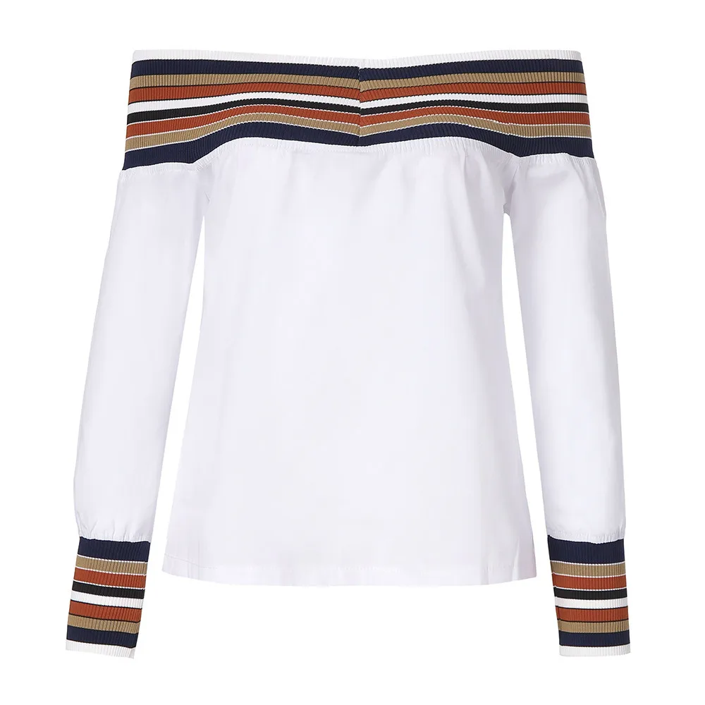 Женская блузка с открытыми плечами осенняя повседневная разноцветная в полоску