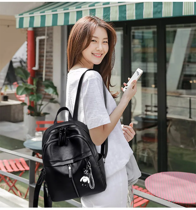 2021 Women's Backpack PU Leather Travel Shoulder Bag Black School Girl Multifunctional Small Cheap Sale | Багаж и сумки