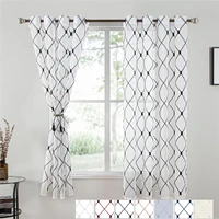 topfinel geometric embroidered short sheer curtains tulle window curtains for kitchen living room bedroom voile for cafe