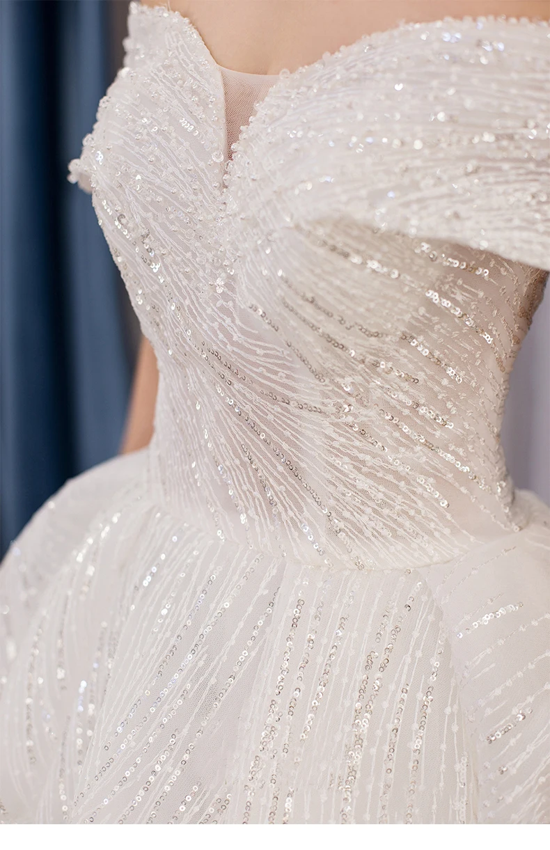 

Africa Shiny Tulle Wedding Dresses 2021 Off Shoulder Lace Up Ball Gown Bride Dress Arab Custom Made Robe De Mariage