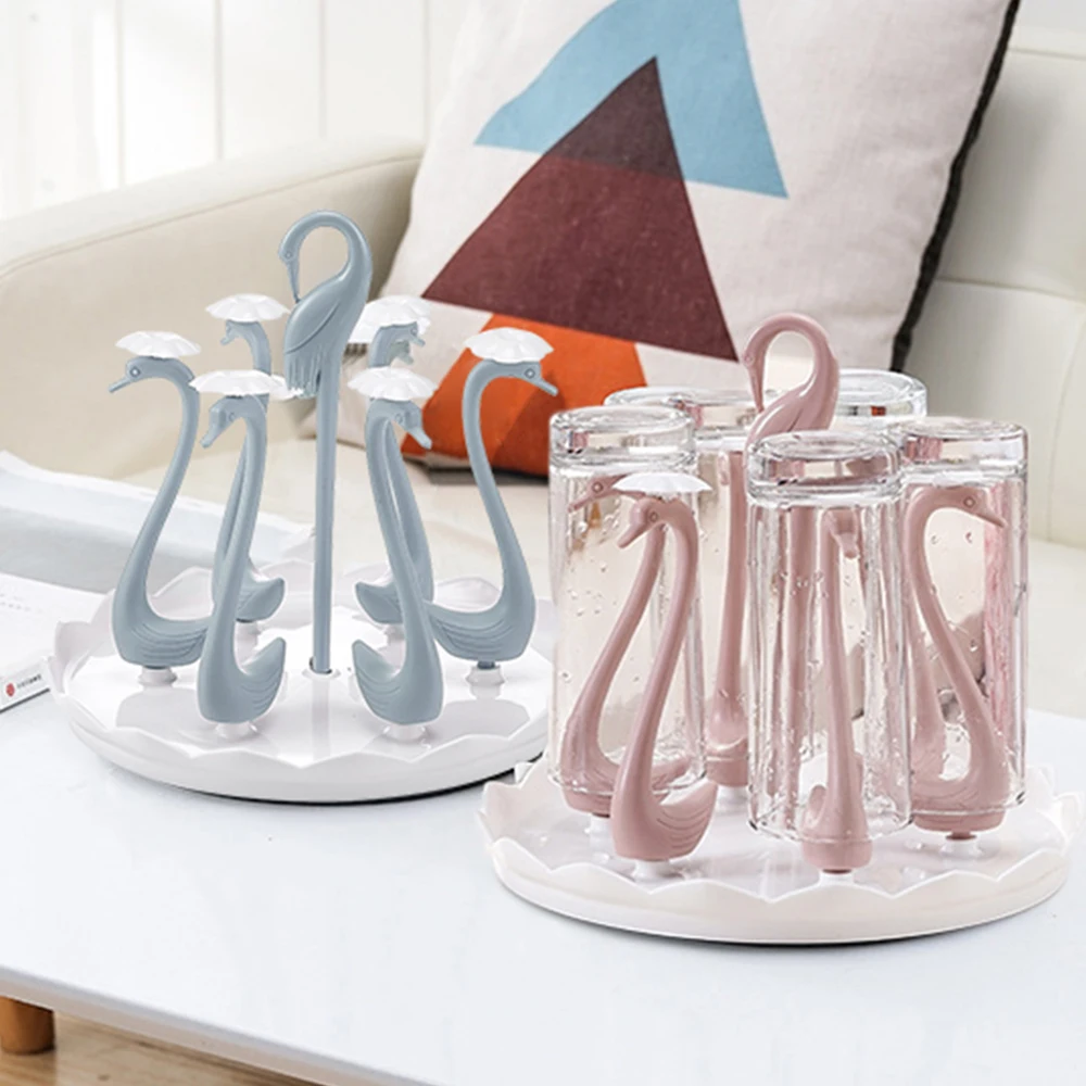 

Rotating Swan-Shaped Home Cup Holder Stand Freestanding Desktop & Kitchen Countertop,Cup Organizer Stemware Storage with 6 Racks
