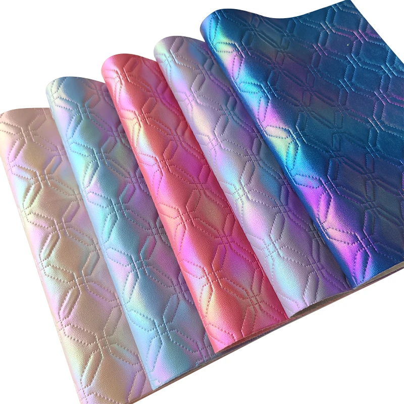 

Rainbow Iridescent Embossed Quilted PU Faux Leather Fabric Sheet for Making Shoe/Bag/Purse/Cover/Sofa/Craft/Decoration