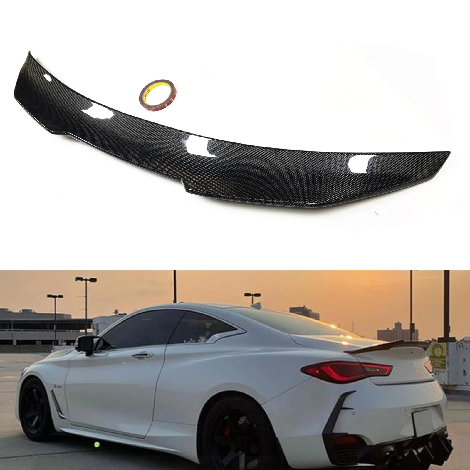 

PSM Style Rear Trunk Lid Spoiler Wing For Infiniti Q60 2017-2021 Real Carbon Fiber Body Kit Tailgate Decklid Trim Splitter Lip