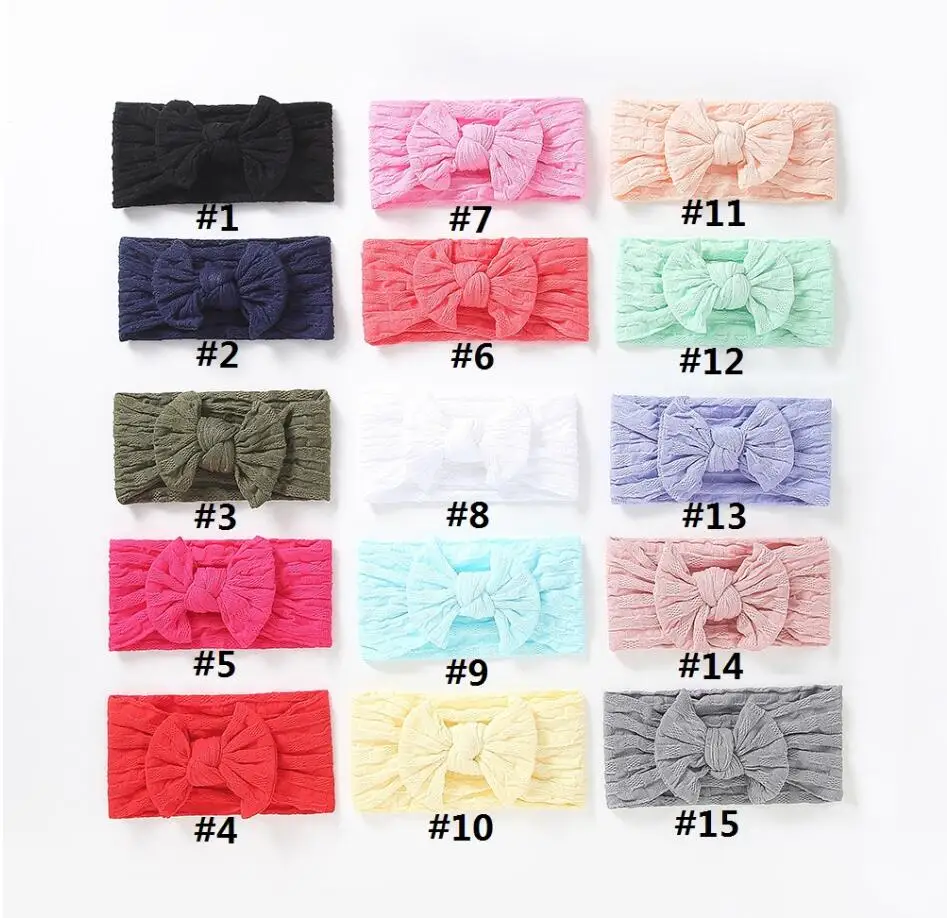

30pcs/lot New Cable Knit Headband Wide Nylon Headband Girls Handmade Jacquard Fabric Bow Turban Hair Accessories 27 Color Choose